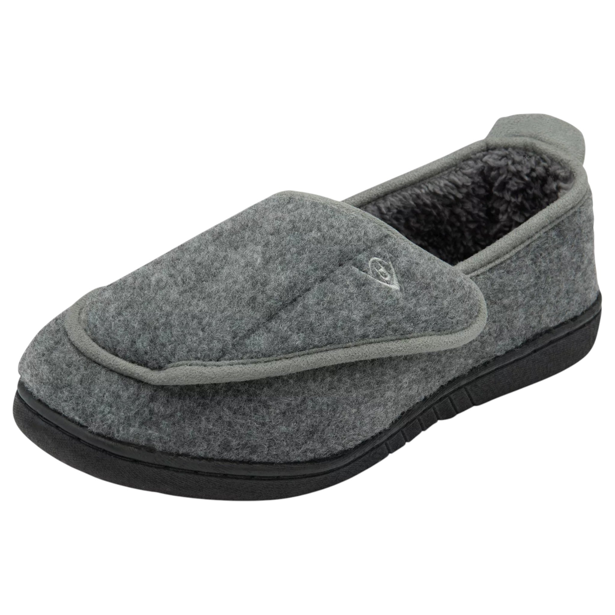 Dunlop men’s orthopaedic slippers with touch fastening and memory foam insole in charcoal grey